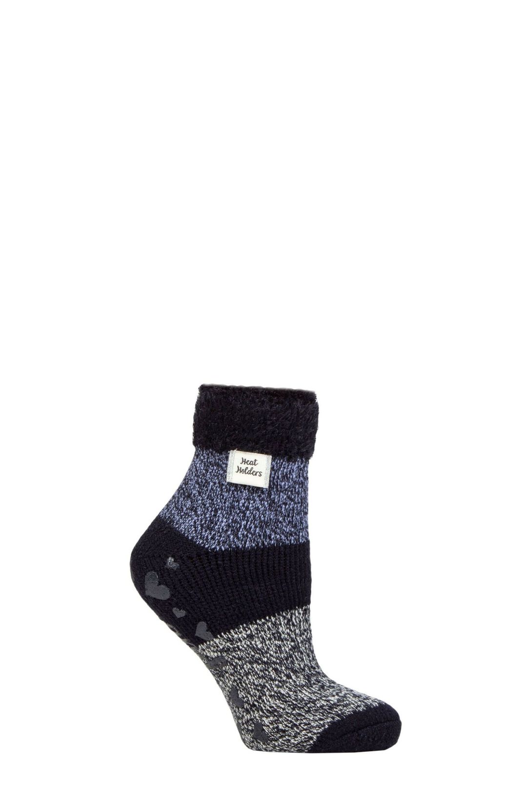 Ladies Cuddly Fluffy Sliper Bed Socks with Feather Top - Navy - Image 1