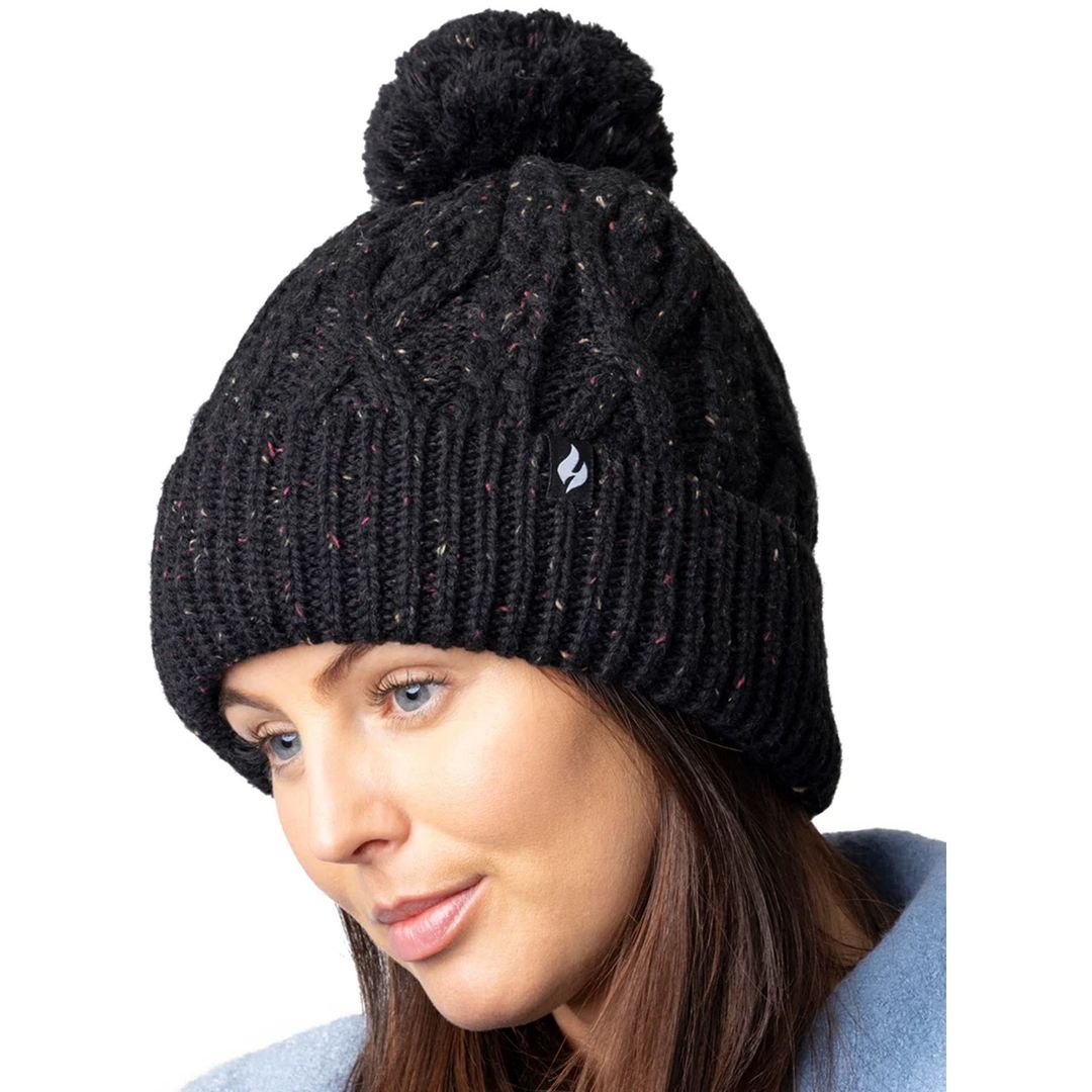 Women's 1 Pack SOCKSHOP Heat Holders Salzburg Cable Knit Hat Black One Size - Image 1