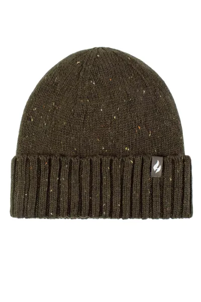 Warm Ribbed Cuff Beanie Hat for Men | Fleece Lined Chunky Winter Hat - Khaki