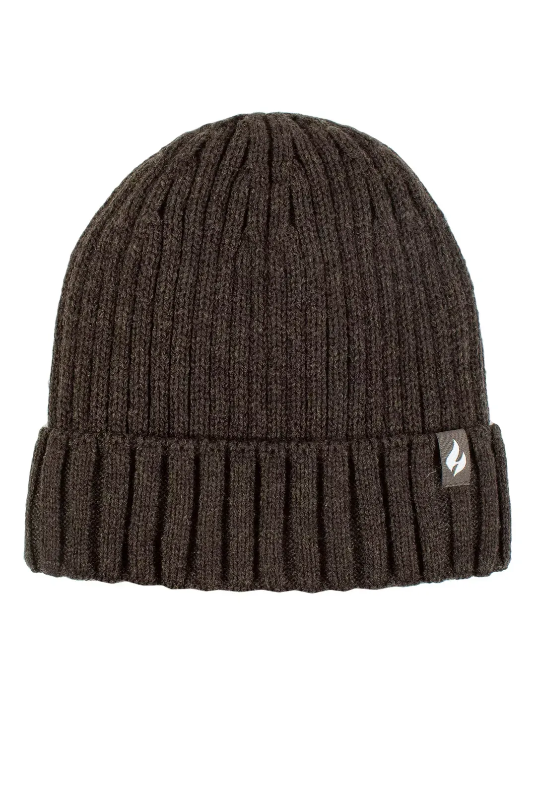 Mens Ribbed Knit Fleece Lined Turn Over Cuff Thermal Beanie Hat - Green - Image 1