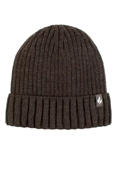 Mens Ribbed Knit Fleece Lined Turn Over Cuff Thermal Beanie Hat - Green