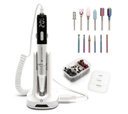 Rio Women's Salon Pro Electric Nail File with Ceramic & Tungsten Nail Bit Set in Silver