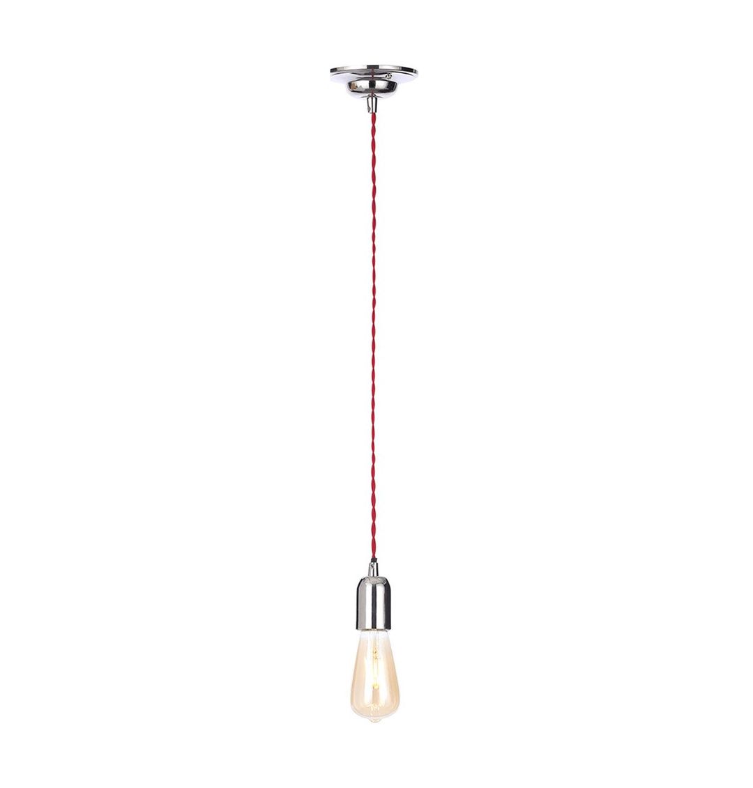 Inlight Dale E27 Pendant Cord Set Polished Nickel & Red - Image 1