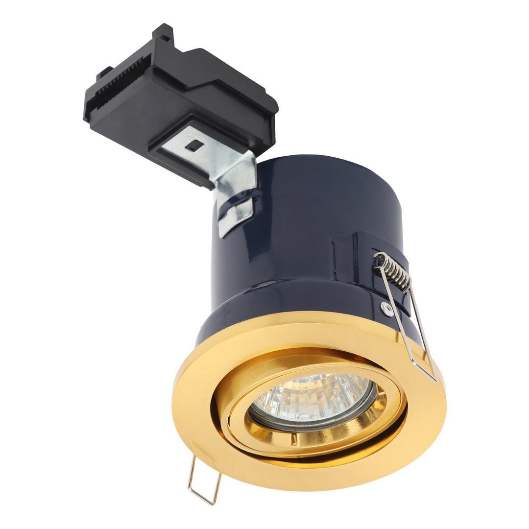 Electralite Yate Tiltable Fire Rated Downlight IP20 Satin Brass - Image 1
