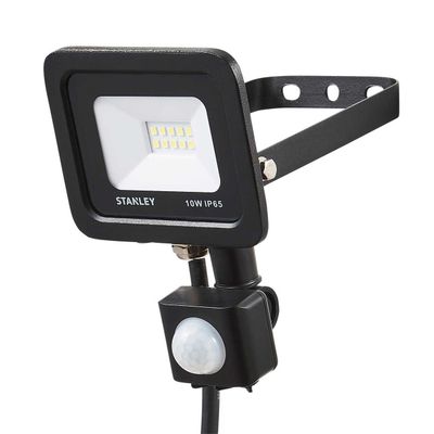 Stanley 10W Slimline LED Floodlight with PIR in Black/Yellow