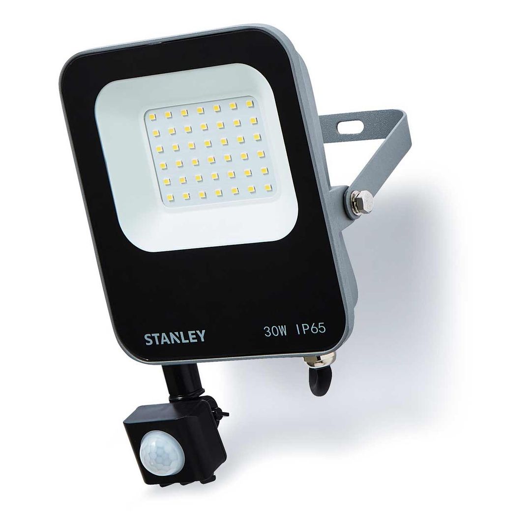 Stanley 30W LED Floodlight with PIR in Black & Anthracite - Image 1