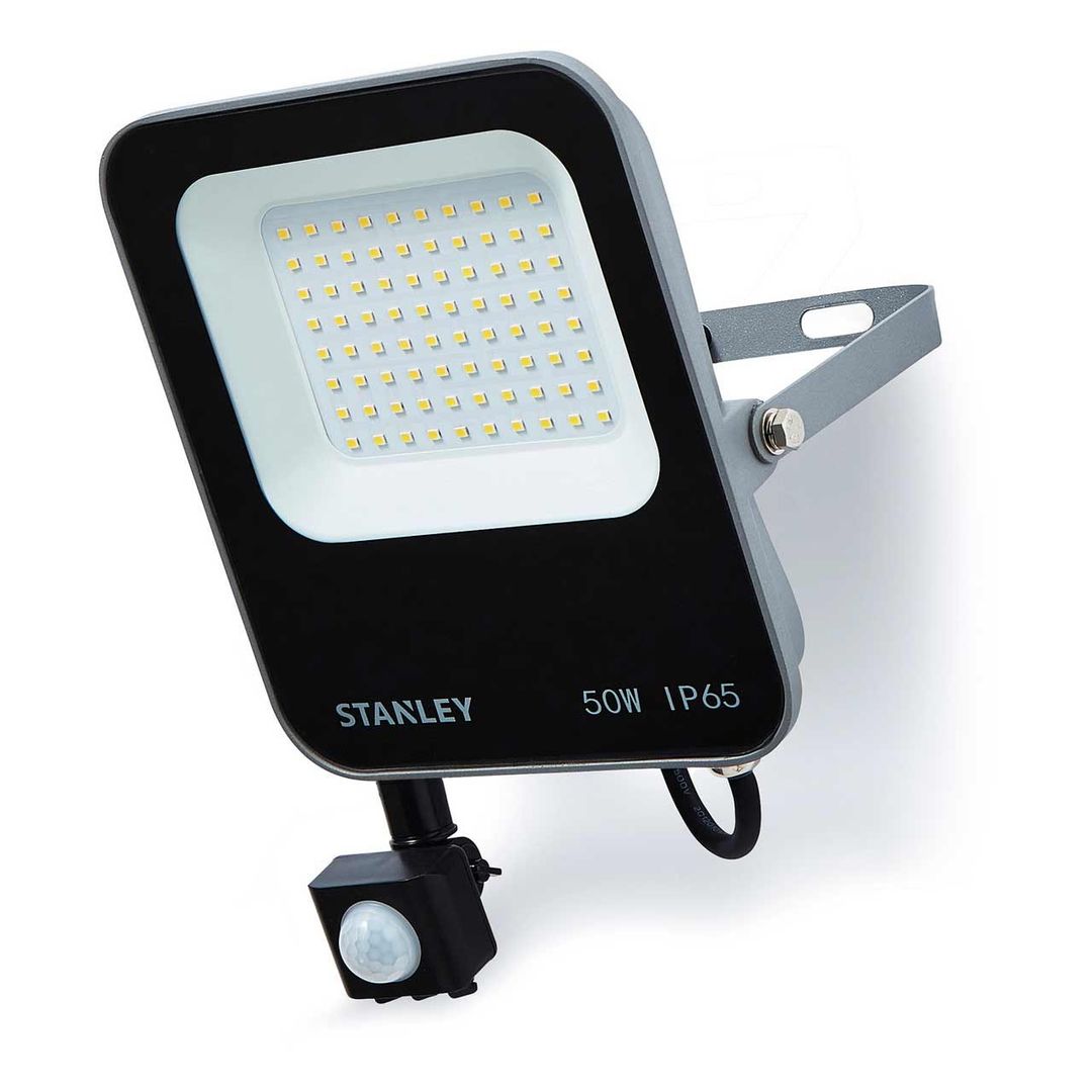 Stanley 50W LED Floodlight with PIR in Black & Anthracite - Image 1