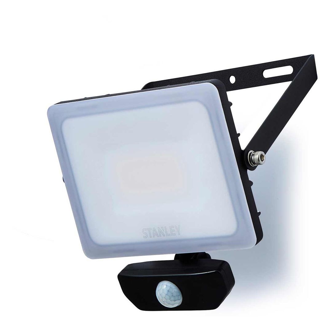Stanley Frosted 30W LED Floodlight with PIR in Black - Image 1