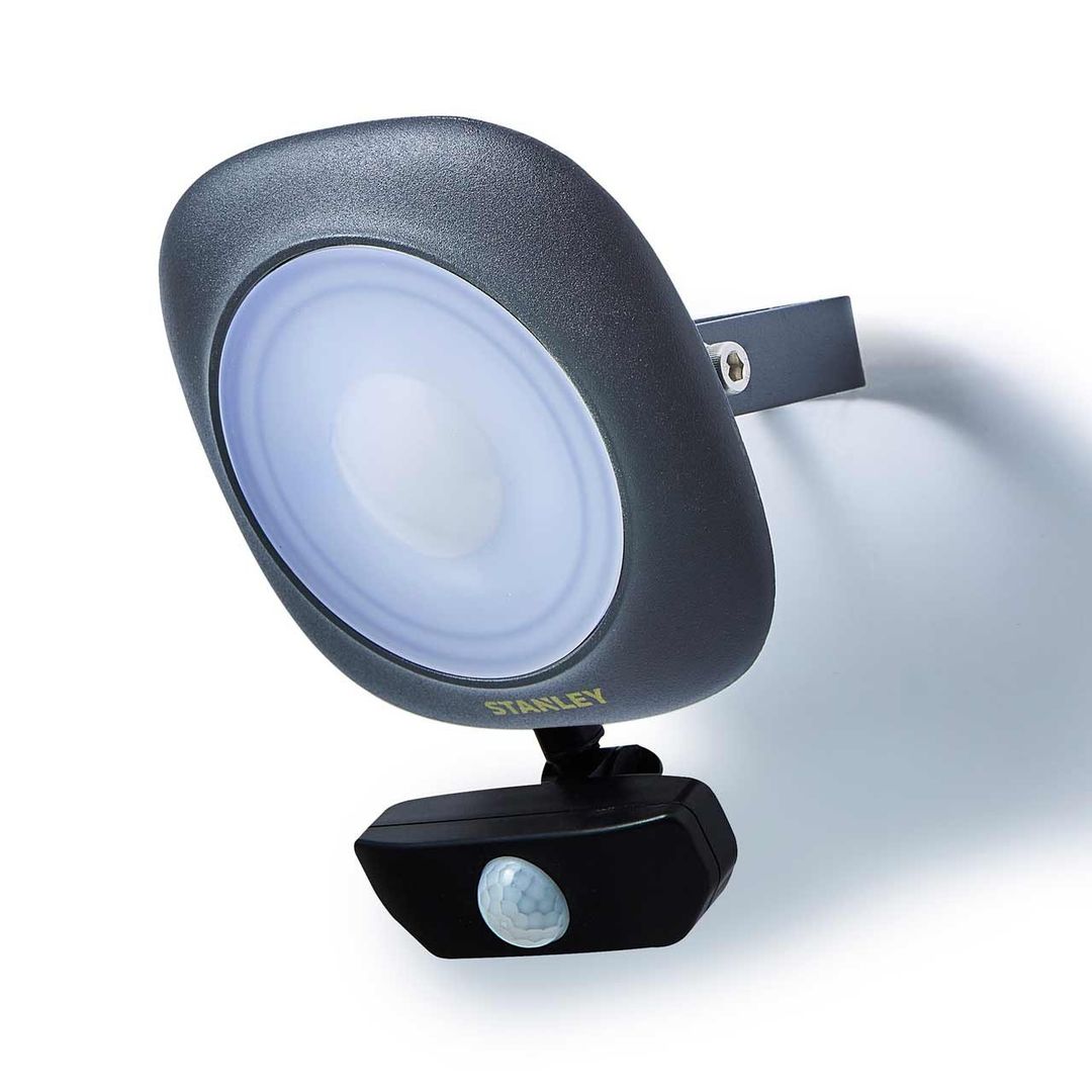 Stanley 20W LED Die-cast Floodlight with PIR in Black - Image 1