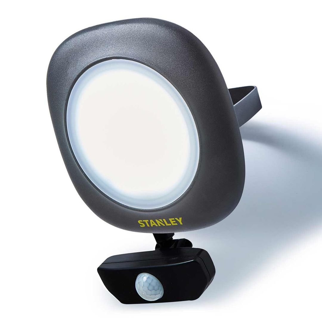 Stanley 30W LED Die-cast Floodlight with PIR in Black - Image 1