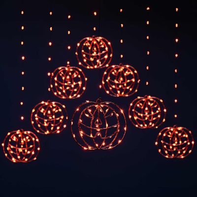 Festive 120cm x 120cm Pumpkin Halloween Curtain Light Orange - Thumbnail 2