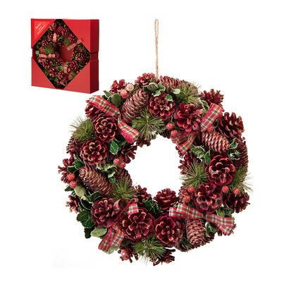 Red Pinecone Wreath - Red / 36cm