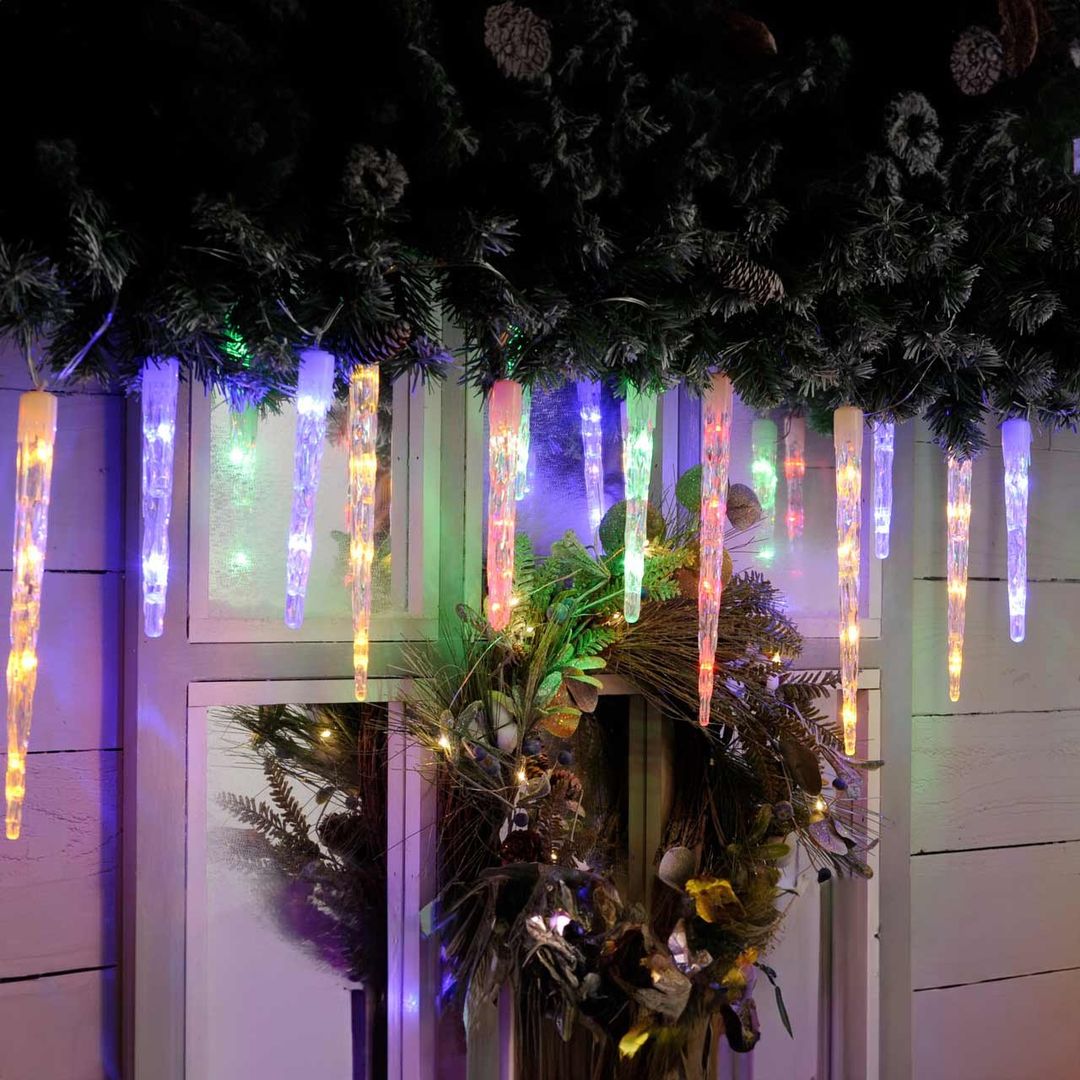 Festive Indoor & Outdoor 24 Colour Changing Icicle Lights Multicoloured to Cool White - Image 1