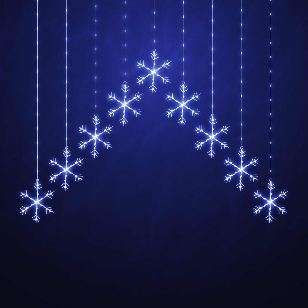 Festive 120cm x 120cm Snowflake Curtain Light Cool White - Image 1