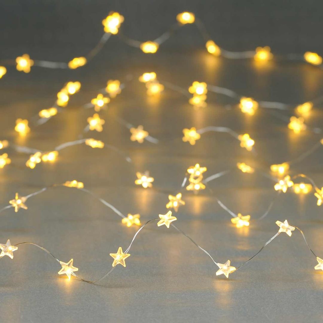Festive 4m Multifunction Battery Fairy Lights 80 Warm White Star LEDs - Image 1