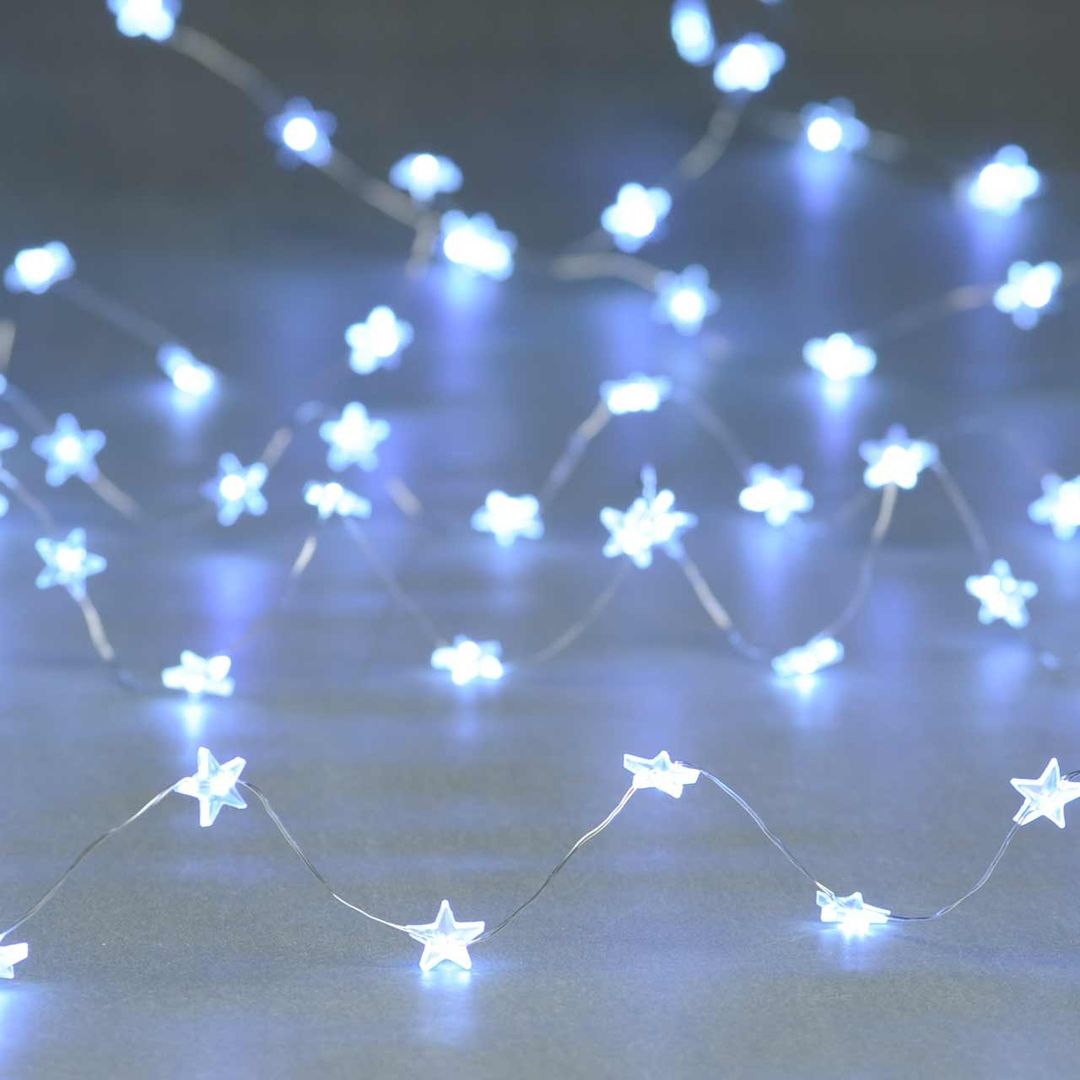 Festive 4m Multifunction Battery Fairy Lights 80 Cool White Star LEDs - Image 1