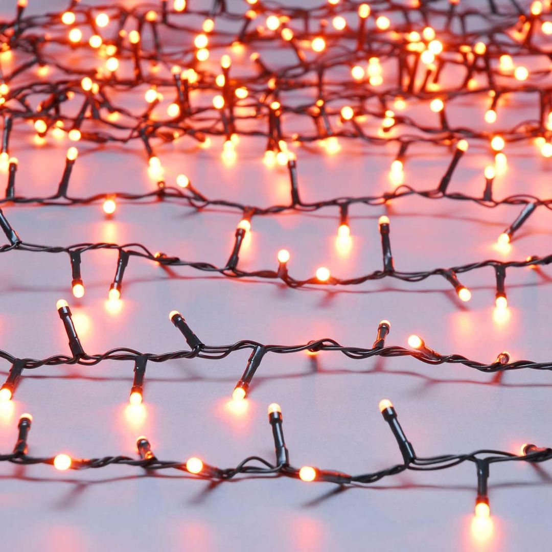 Festive 5m Multifunction Battery Operated Halloween Glow-Worm String Lights 200 Orange LEDs - Image 1