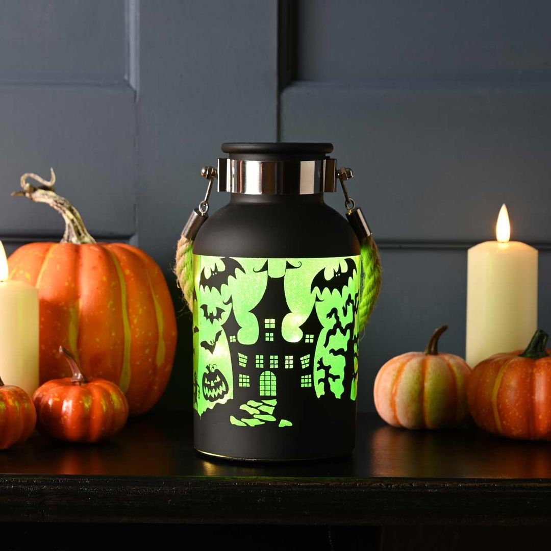 Festive 19cm Battery Operated Lit Glass Green Halloween Jar - Image 1