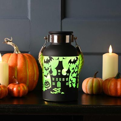 Festive 19cm Battery Operated Lit Glass Green Halloween Jar
