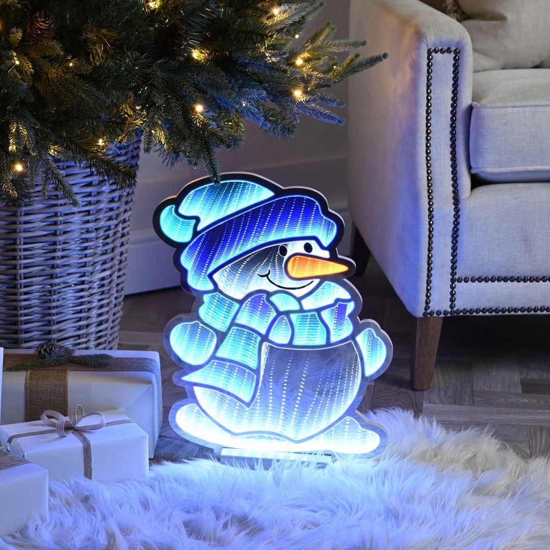 Festive 40cm Blue Snowman Infinity Light - Image 1