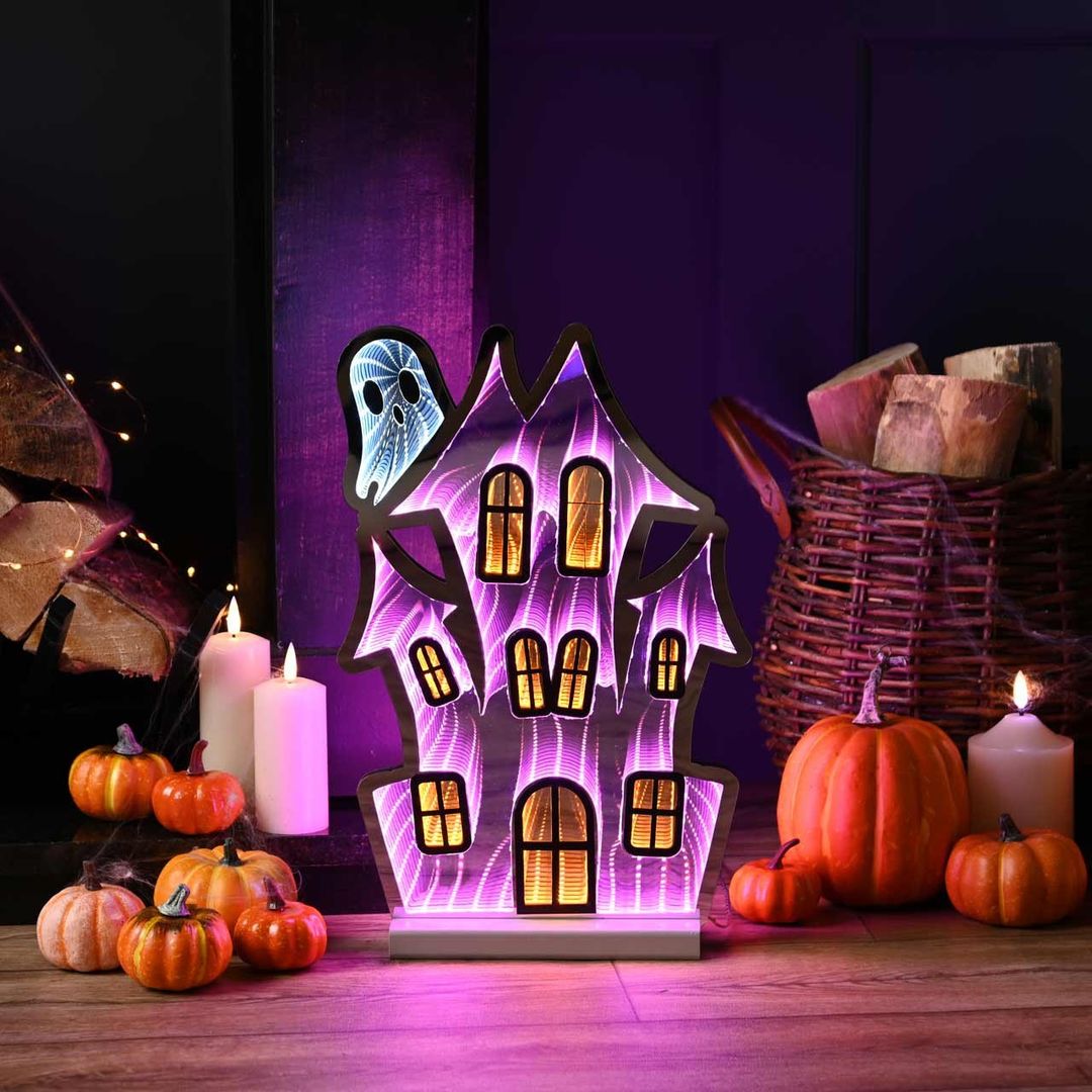 Festive 40cm Halloween Haunted House Infinity Light Pink - Image 1