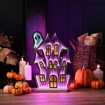 Festive 40cm Halloween Haunted House Infinity Light Pink