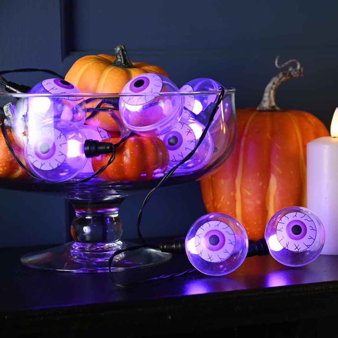 Festive 10 Battery Operated Halloween Eyeball Lights Purple - Image 1