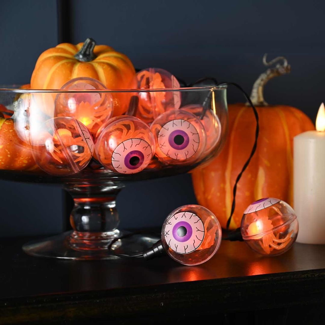 Festive 10 Battery Operated Halloween Eyeball Lights Orange - Image 1
