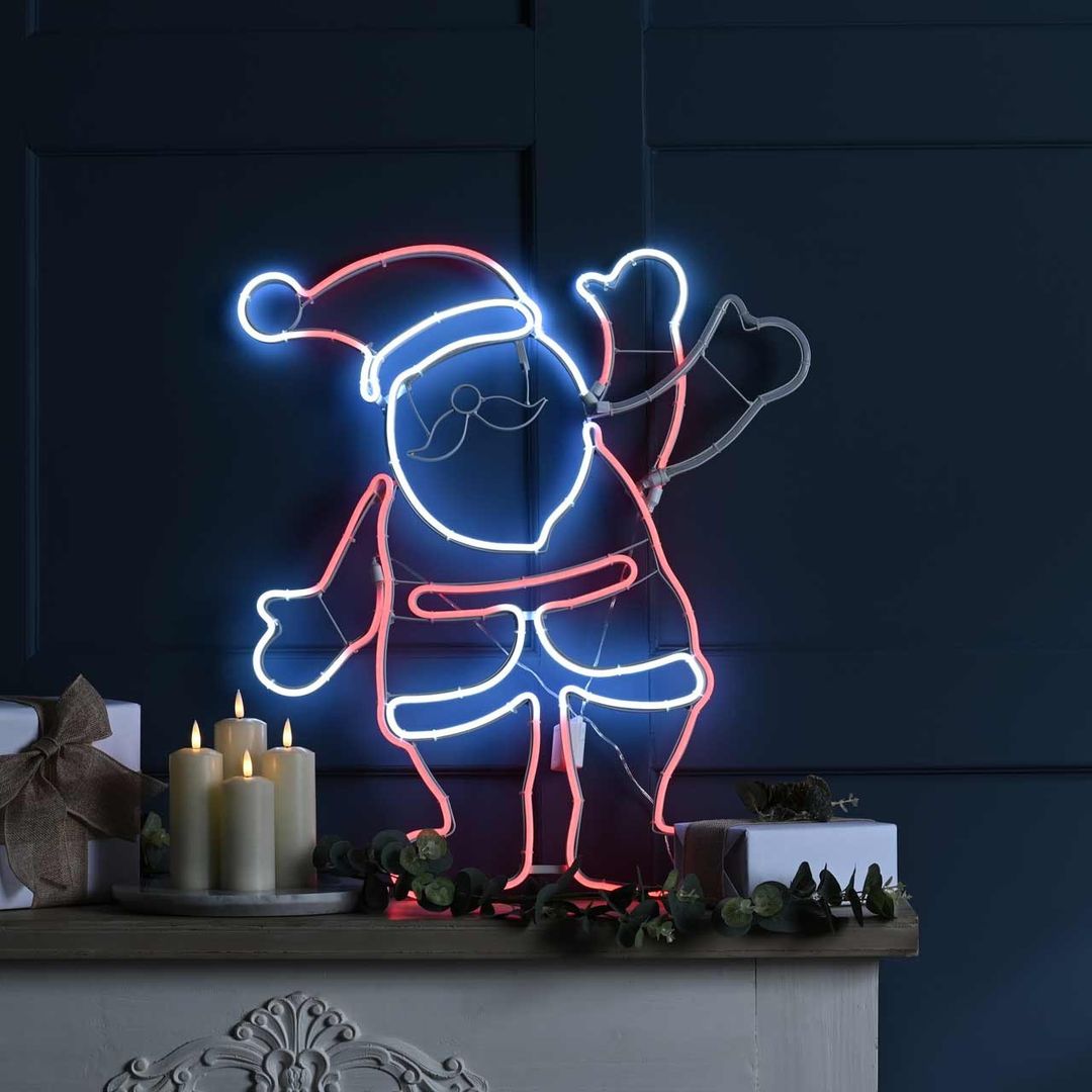 Festive 61cm LED Neon Flex Waving Effect Santa - Image 1