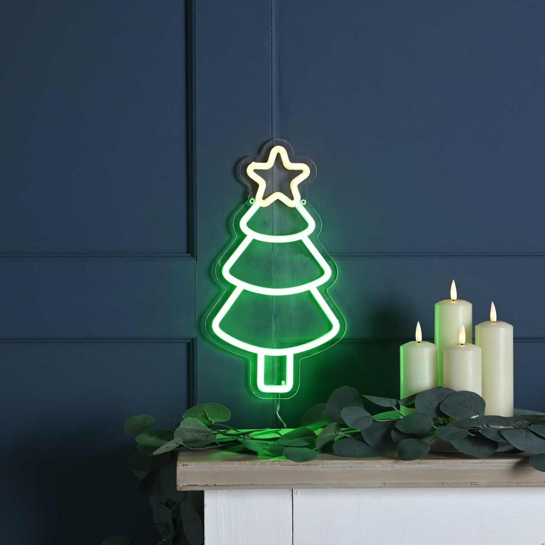 Festive 35cm Neon Flex Hanging Xmas Tree - Image 1