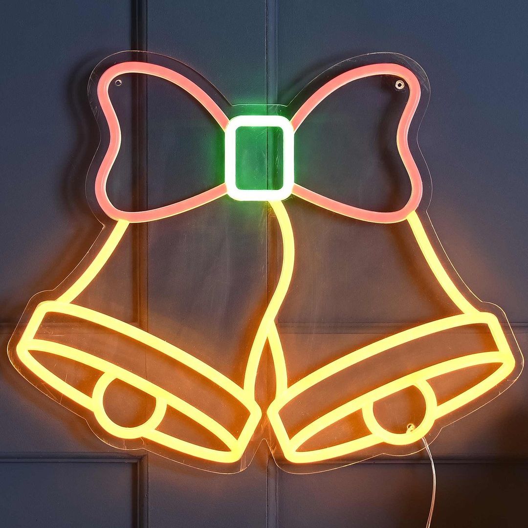 Festive 44cm Neon Flex Hanging Double Bell - Image 1