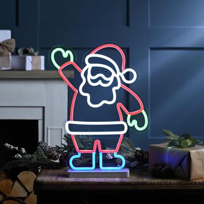 Festive 42cm LED Neon Flex Waving Santa