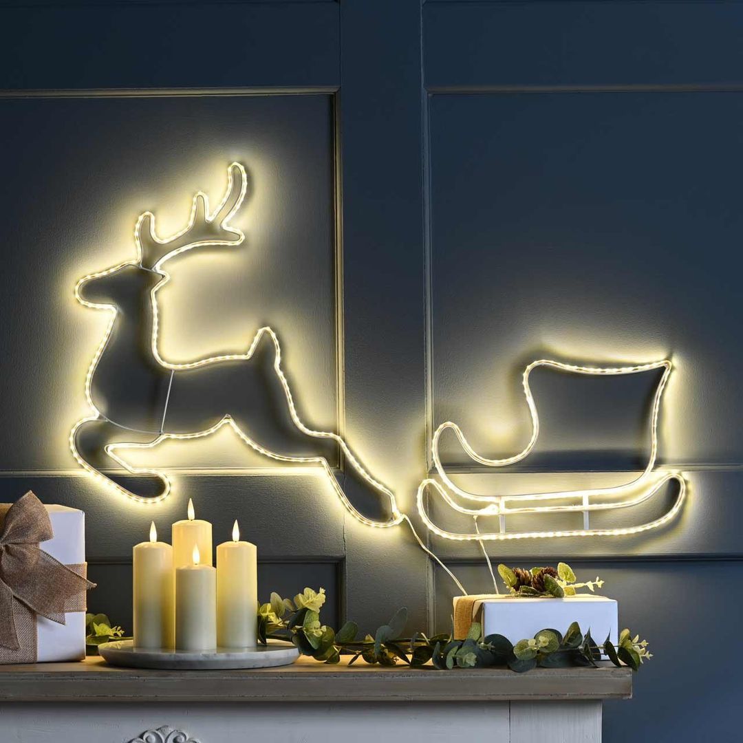 Festive LED hanging reindeer and sleigh silhouette - Image 1