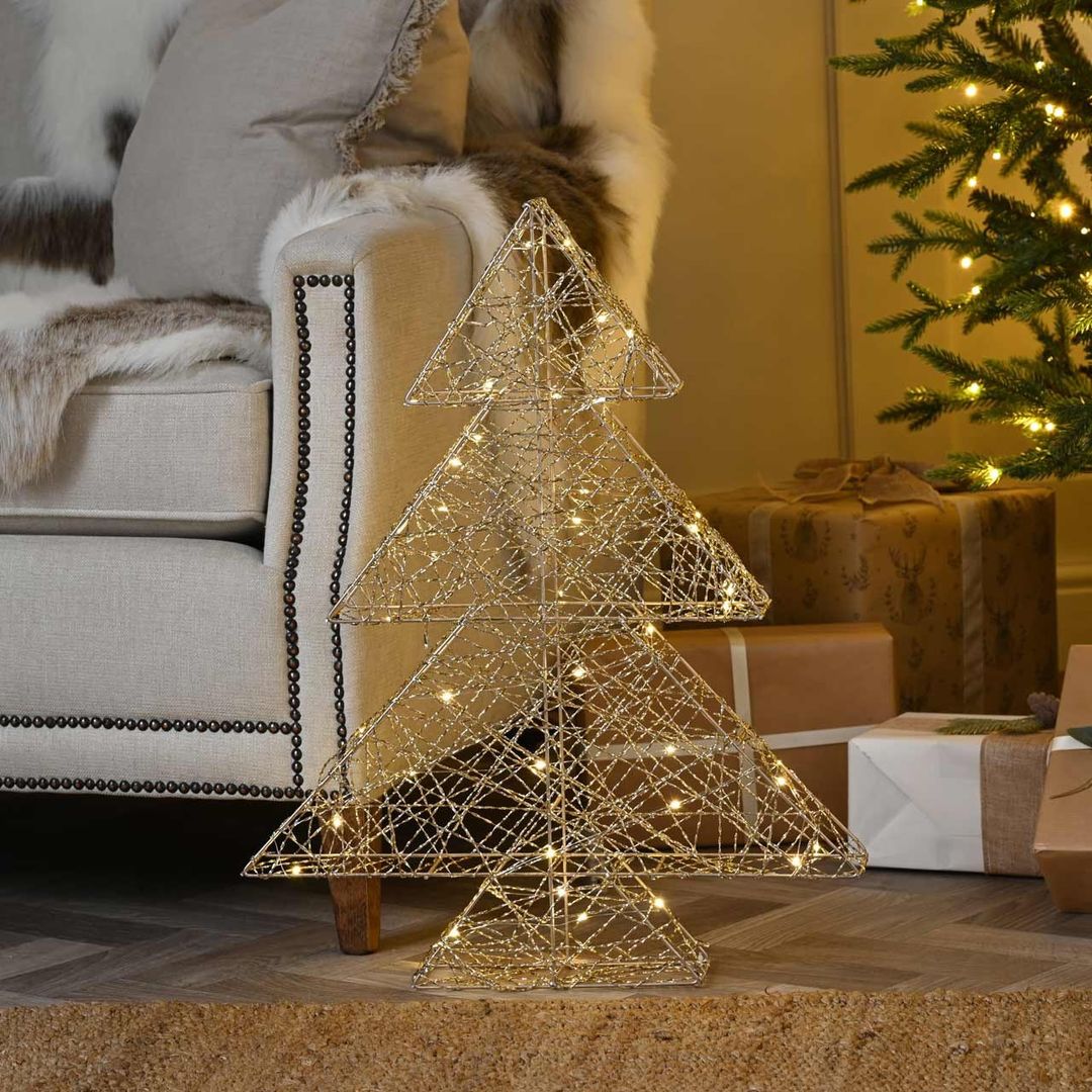 Festive 60cm Battery Operated Lit Gold Shimmer Tree 50 Warm White LEDs - Image 1