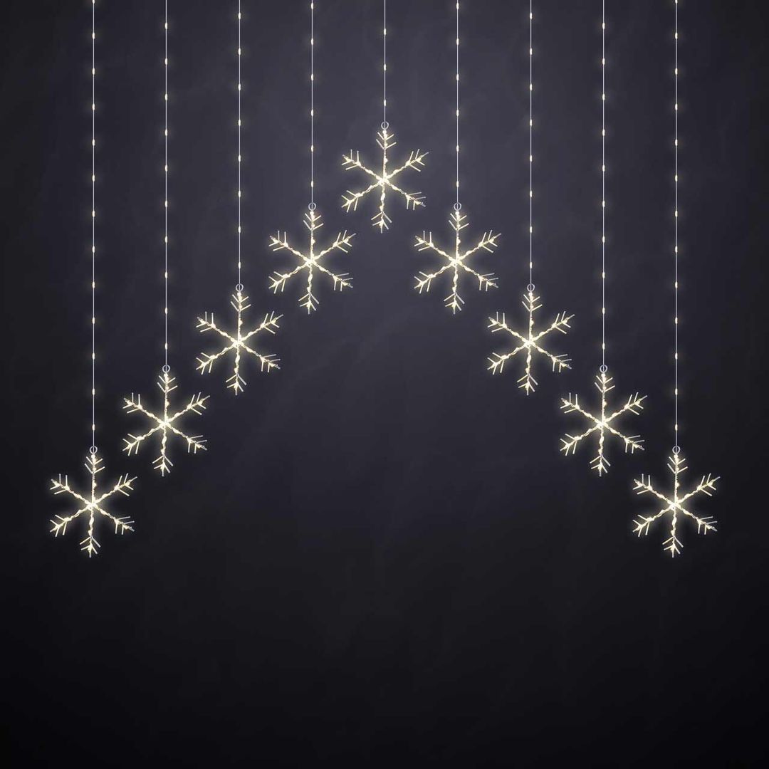 Festive 120cm x 120cm Snowflake Curtain Light Warm White - Image 1