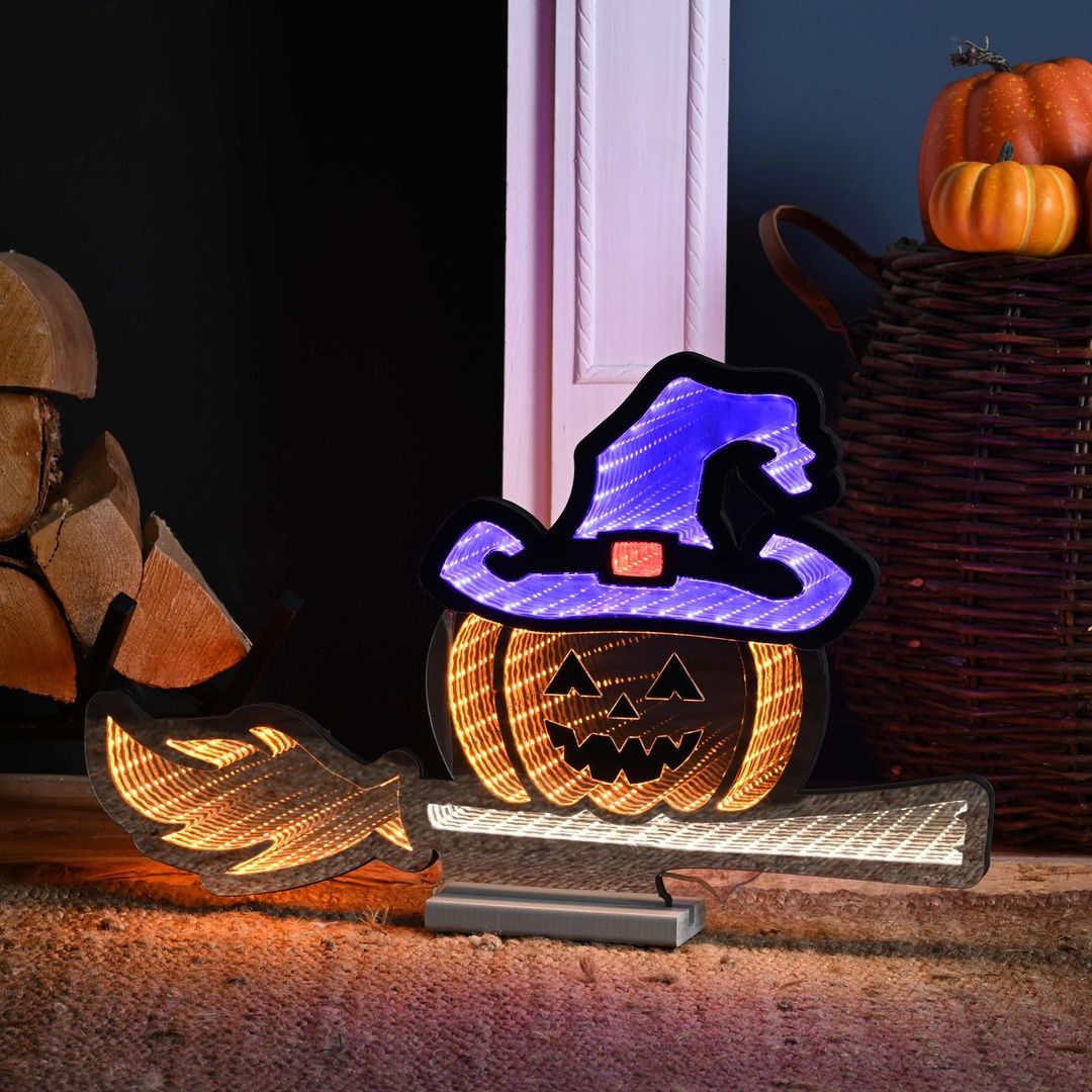 Festive 60cm Halloween Pumpkin and Broom Infinity Light - Image 1