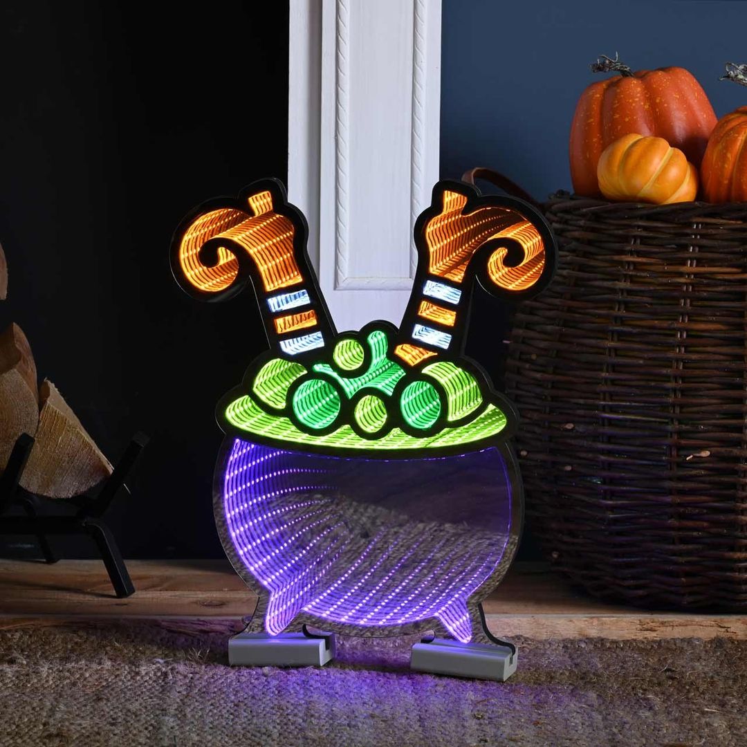 Festive 40cm Halloween Witches Cauldron with Legs Infinity Light - Image 1