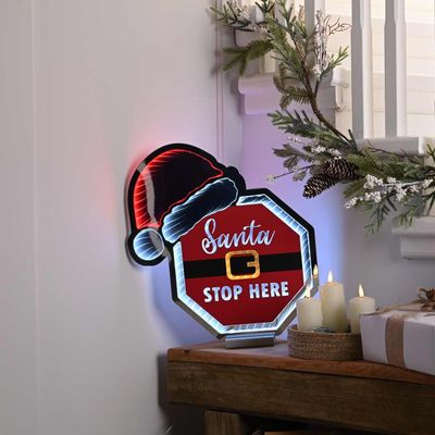 Festive 40cm Infinity SANTA STOP HERE With Hat Infinity Light