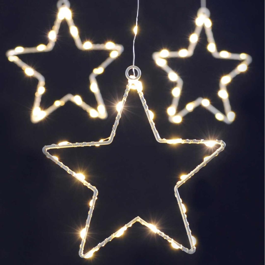 Festive 120cm x 60cm Star Curtain Light Warm White - Image 1