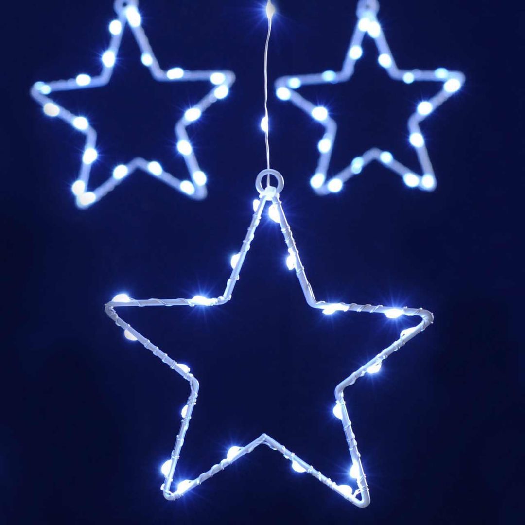 Festive 120cm x 60cm Star Curtain Light Cool White - Image 1