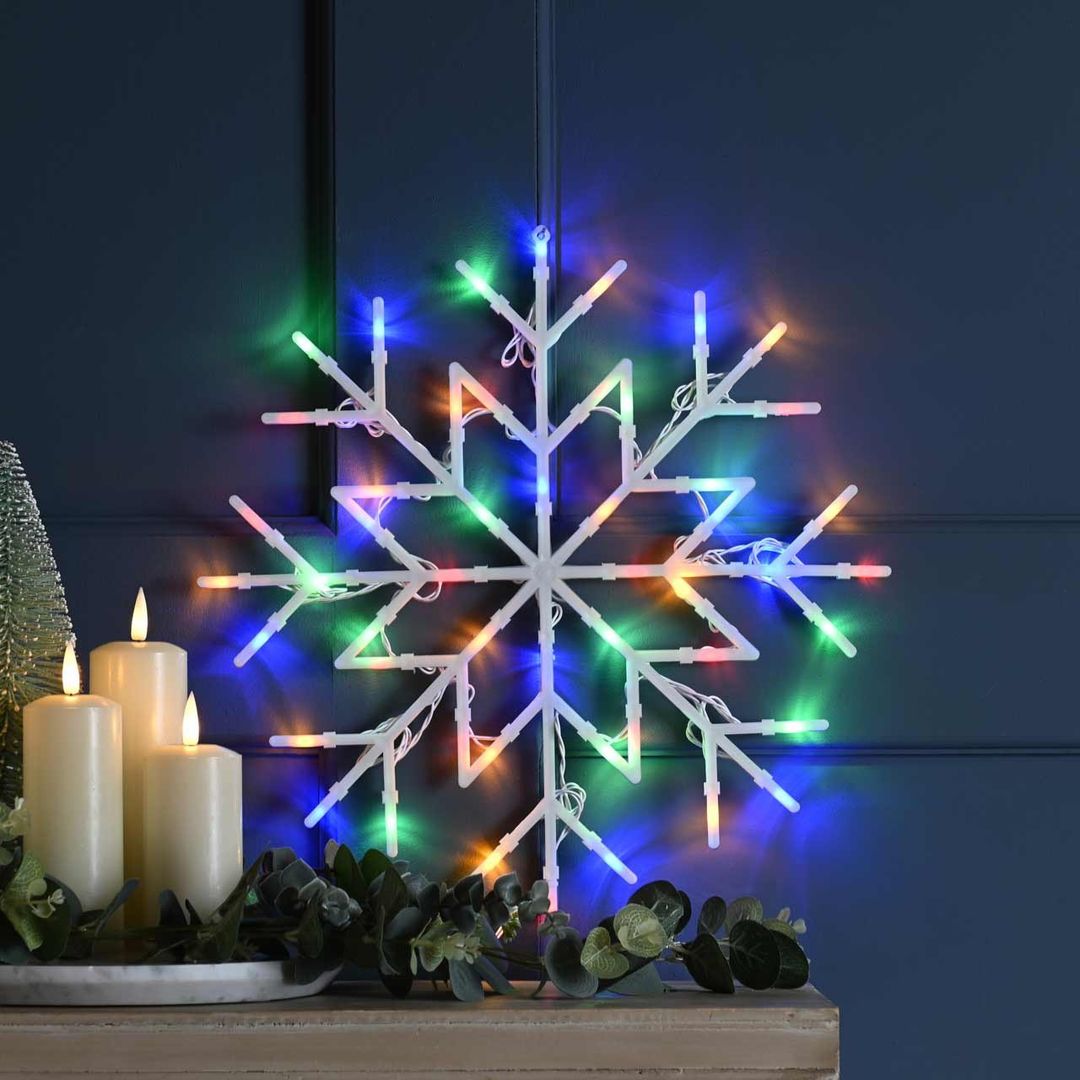 Festive Battery Operated Static Or Flashing Snowflake Multi-Coloured - Image 1