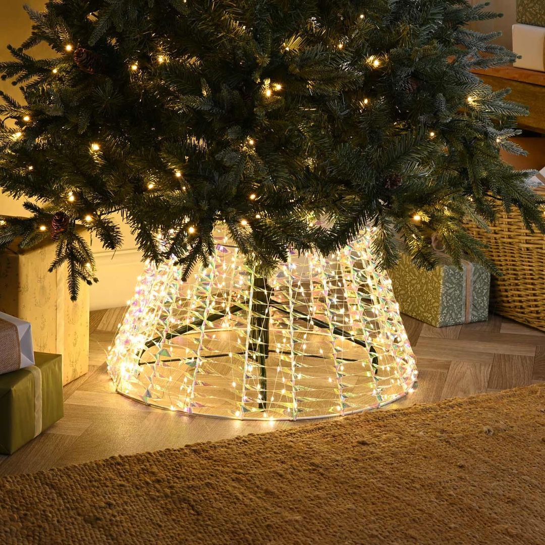Festive 71cm Lit Iridescent Tree Skirt 600 Warm White LEDs - Image 1