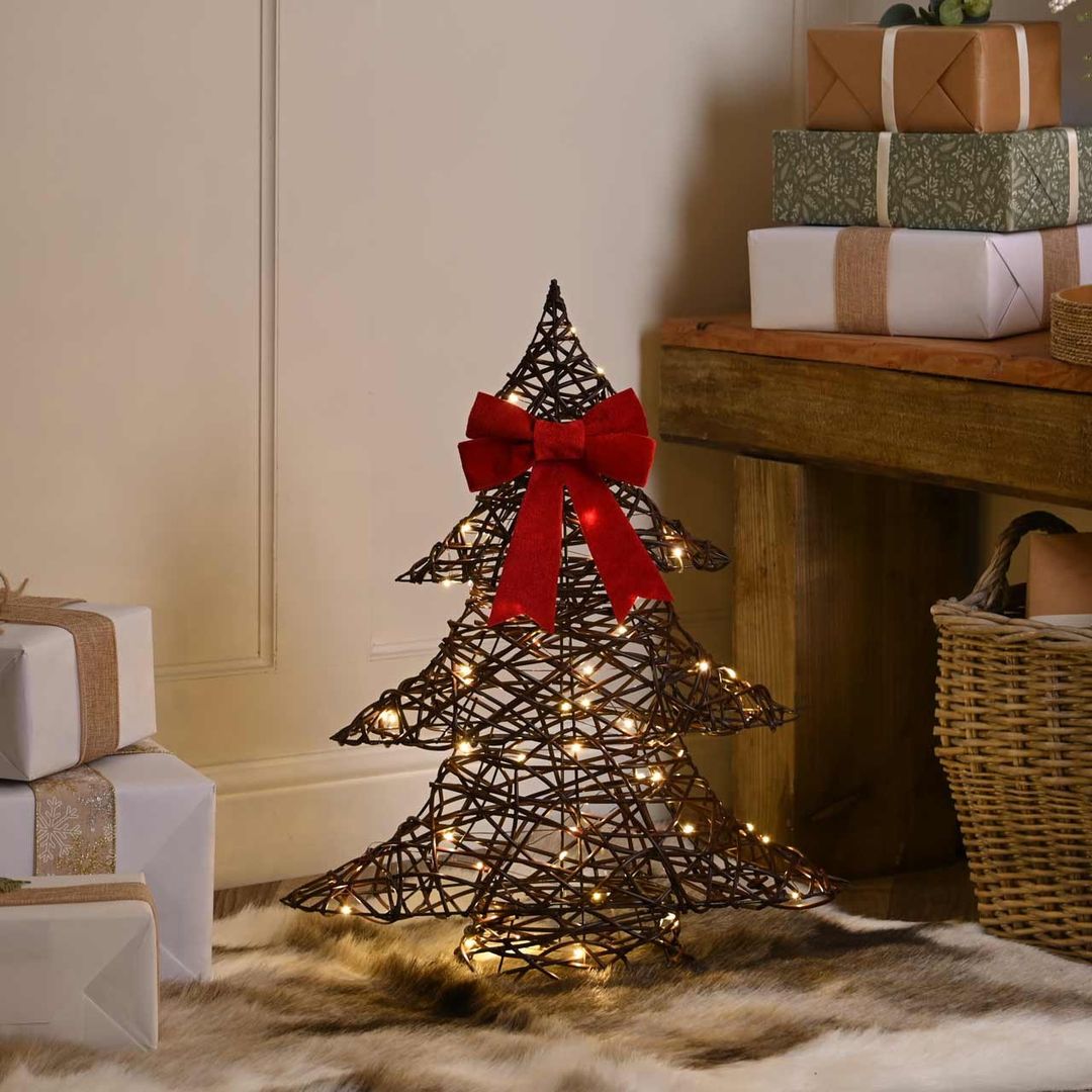 Festive 60cm Battery Operated Lit Tree With Bow 60 Warm White LEDs - Image 1