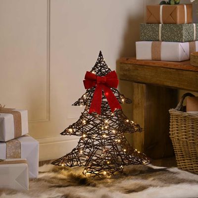 Festive 60cm Battery Operated Lit Tree With Bow 60 Warm White LEDs