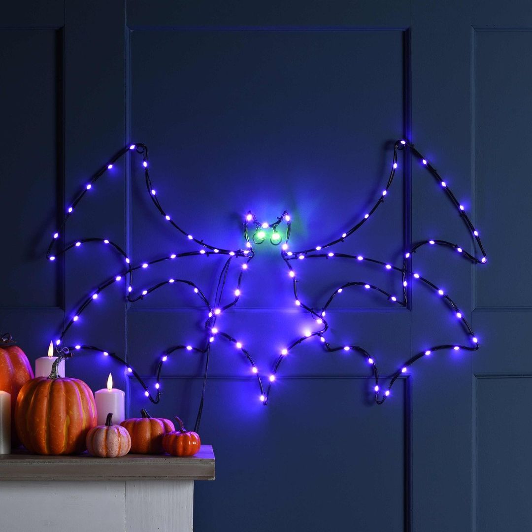 Festive 60cm Purple Flying Effect Bat Lit Halloween Decoration - Image 1