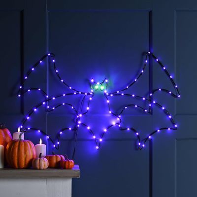 Festive 60cm Purple Flying Effect Bat Lit Halloween Decoration