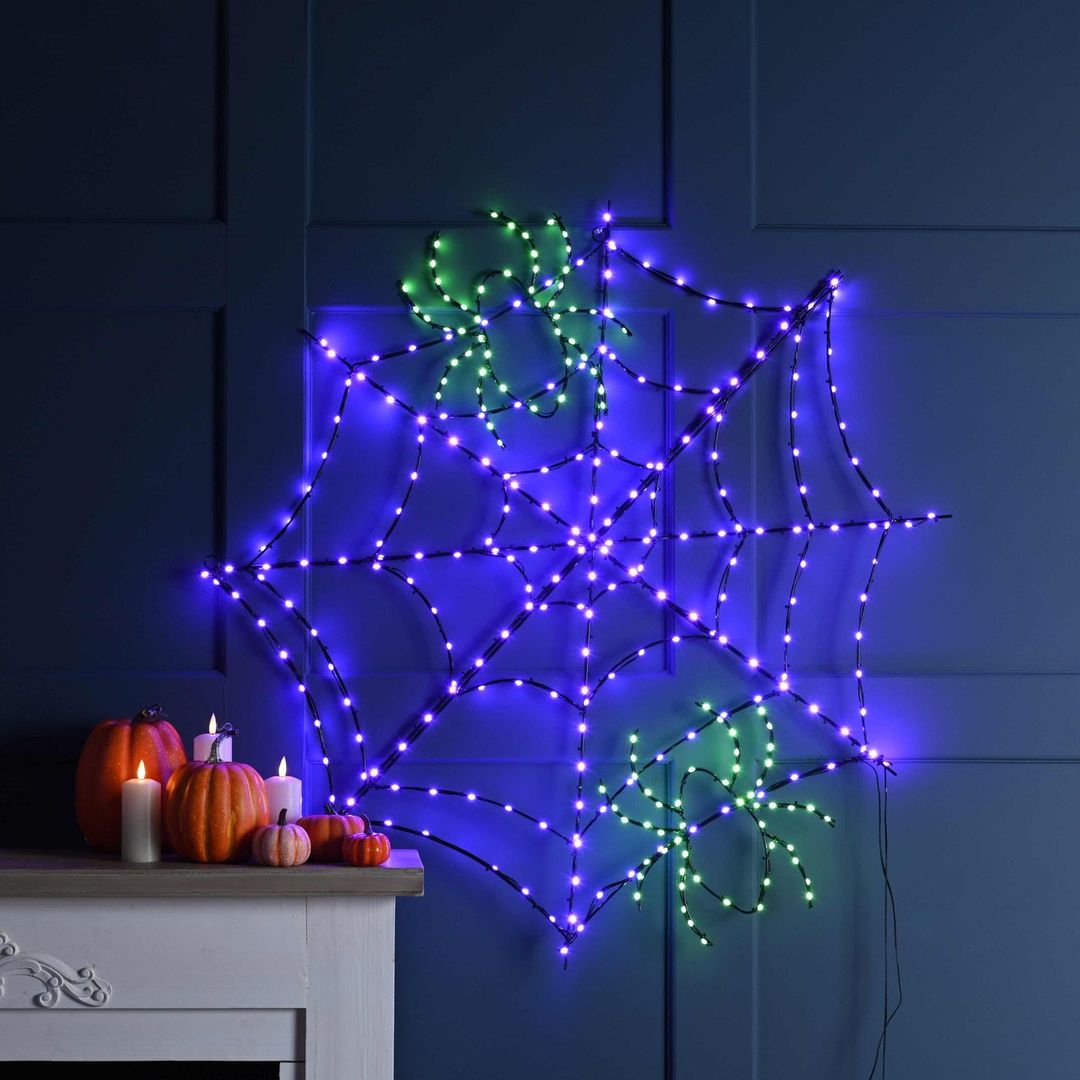 Festive Spiders with Web Lit Halloween Decoration - Image 1