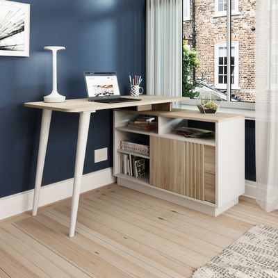 TEKNIK 7700006 Bridge Desk - White & Oak Effect