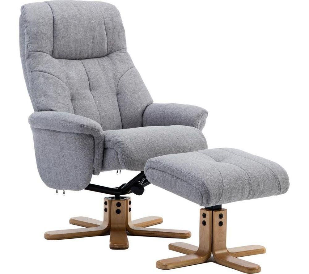 TEKNIK Denver Luxury Fabric Reclining Executive Chair with Footstool - Light Grey - Image 1