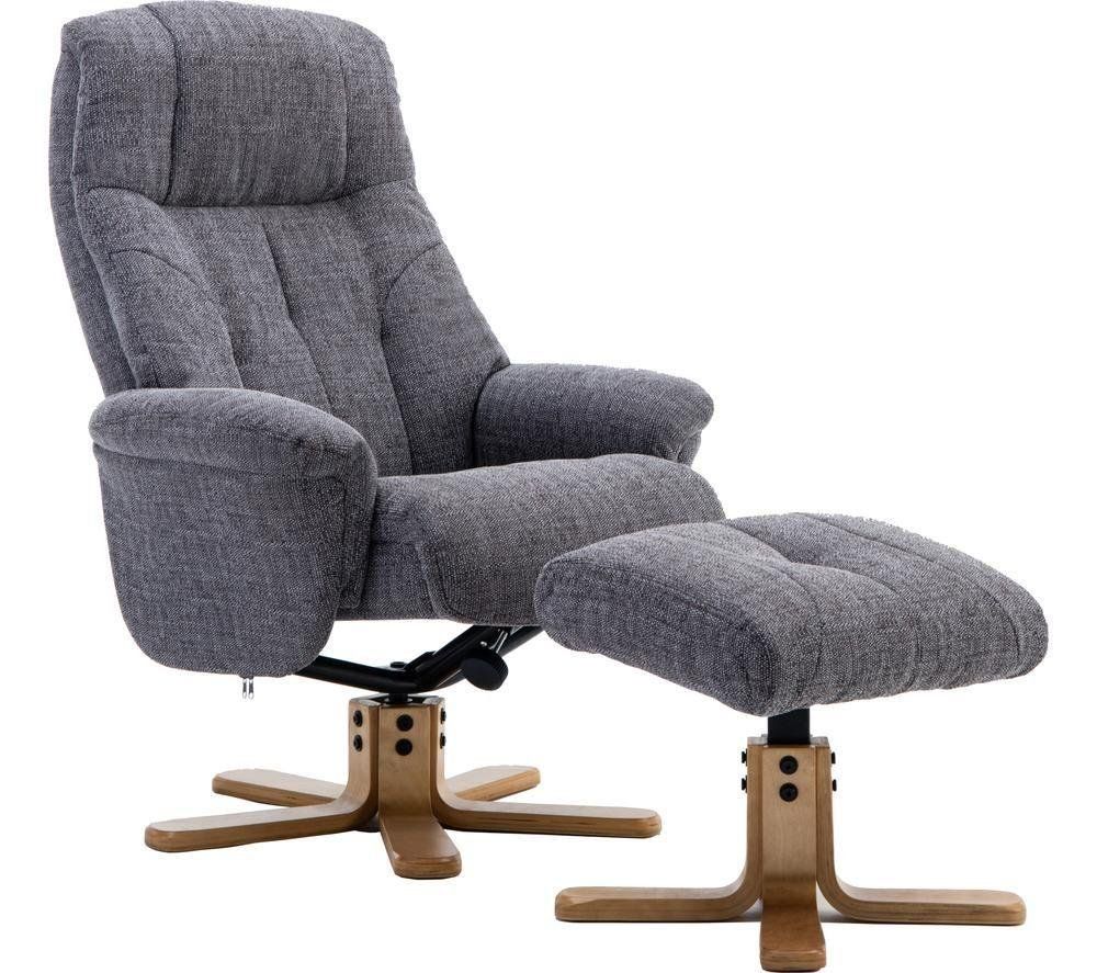 TEKNIK Denver Luxury Fabric Reclining Executive Chair with Footstool - Greystone - Image 1